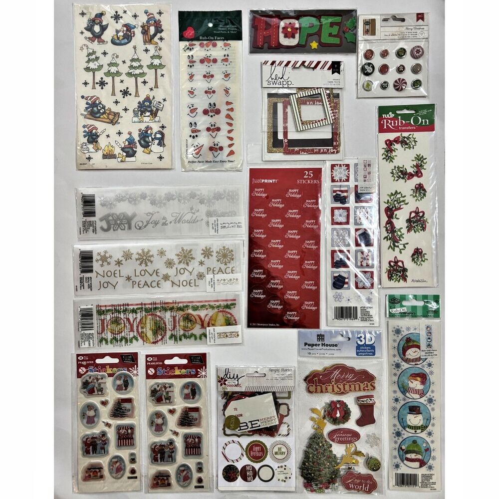 Lot of Christmas Holiday Stickers Rub Ons Die Cuts Buttons Snowman Winter NEW
